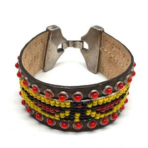 Streets Ahead Woven Bead Leather Cuff Bracelet